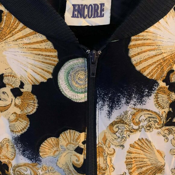 Vintage 80s Collarless Nautical Seashell Theme Bomber Jacket - Picture 2 of 2